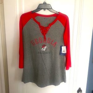 Georgia Bulldogs Ladies Lace up 3/4 sleeve tee shirt